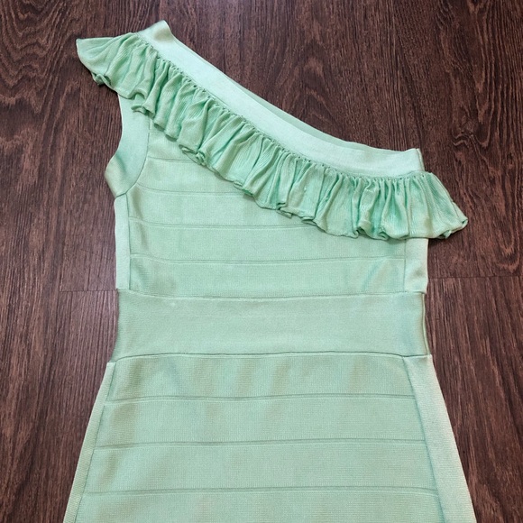 Y2K French Connection Classic One Shoulder Mint Green Bandage Dress - Picture 7 of 17